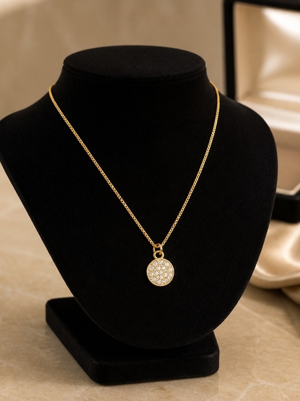 Source Unknown Gold Pavé Round Pendant Necklace